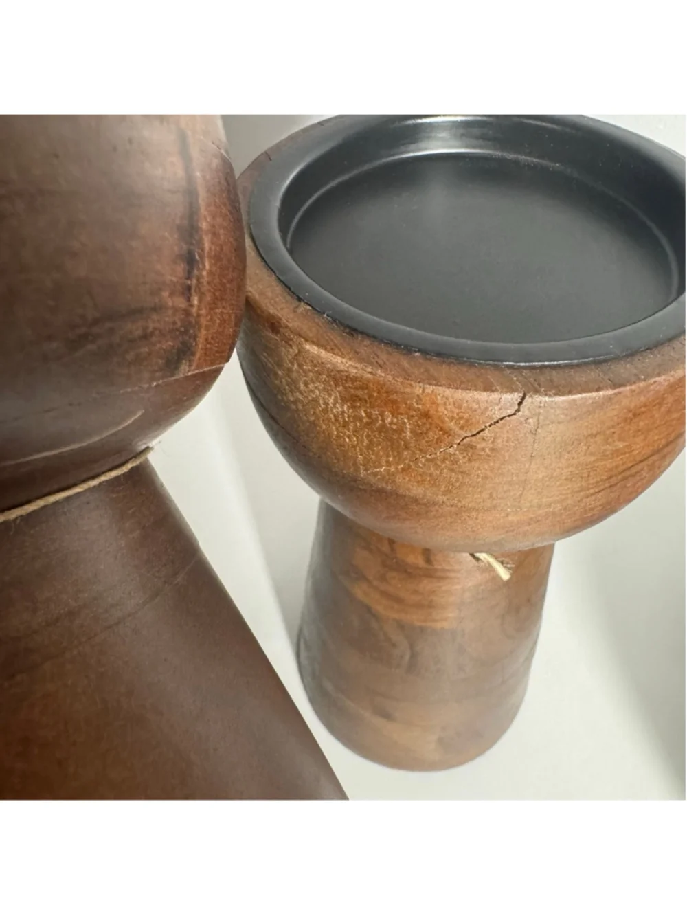 Set of 3 Dark “wood” Pillar Candle Holders India Connection Brown Black